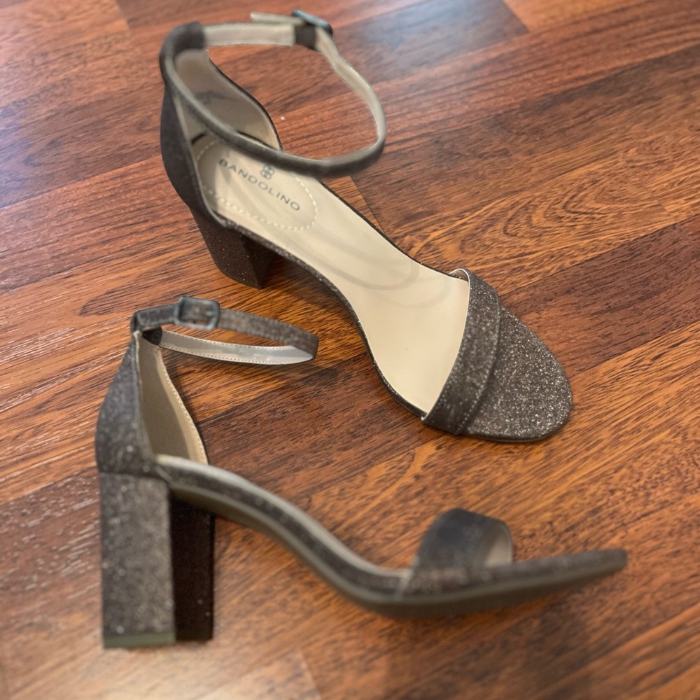 Bandolino Armory Brown Glitter Heeled Sandals with Block Heel 8M